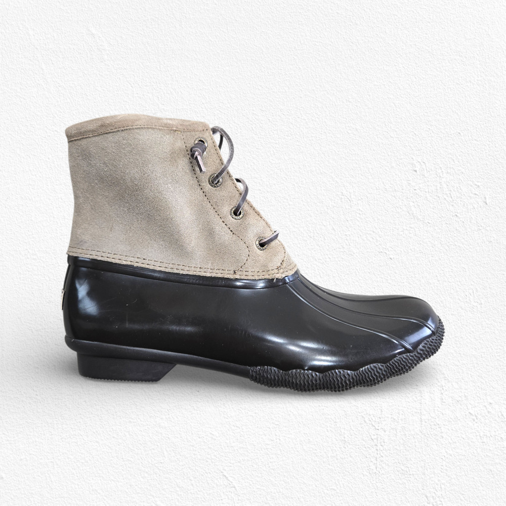 Sperry Beige Suede Brown Waterproof Rain Lace Up Zip Ankle Duck Boots Size 10